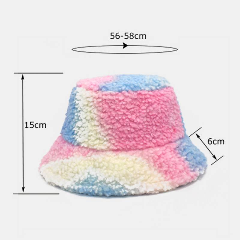 Naisten Tie-dye Mix Color Lampaan Hiukset Lämmin Rento Söpö Bucket Hat