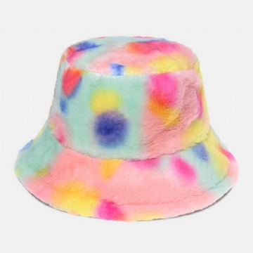 Naisten Värillinen Tie-dye Pörröinen Paksu Talvi Lämmin Bucket Hattu Kanin Turkista Ulkona Rento Tuulenpitävä Viileä Suojahattu