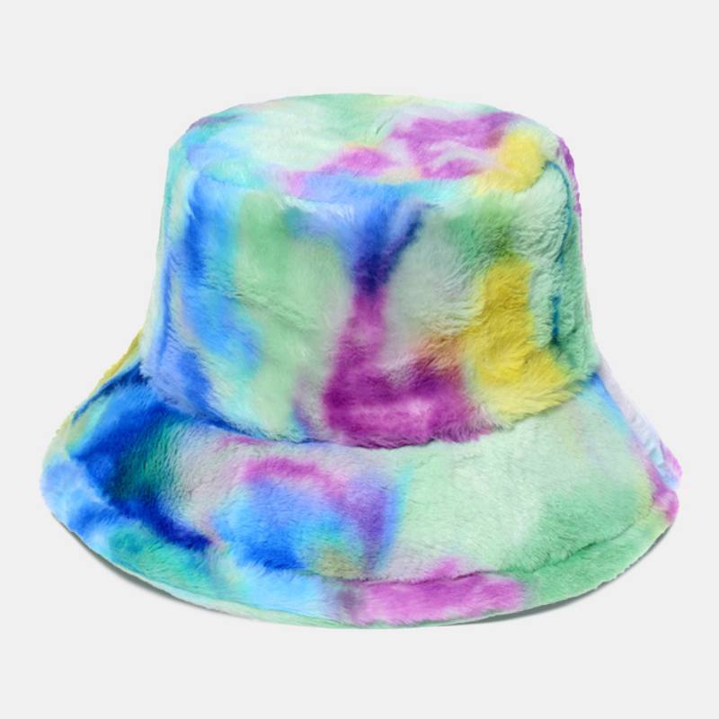 Naisten Värillinen Tie-dye Pörröinen Paksu Talvi Lämmin Bucket Hattu Kanin Turkista Ulkona Rento Tuulenpitävä Viileä Suojahattu