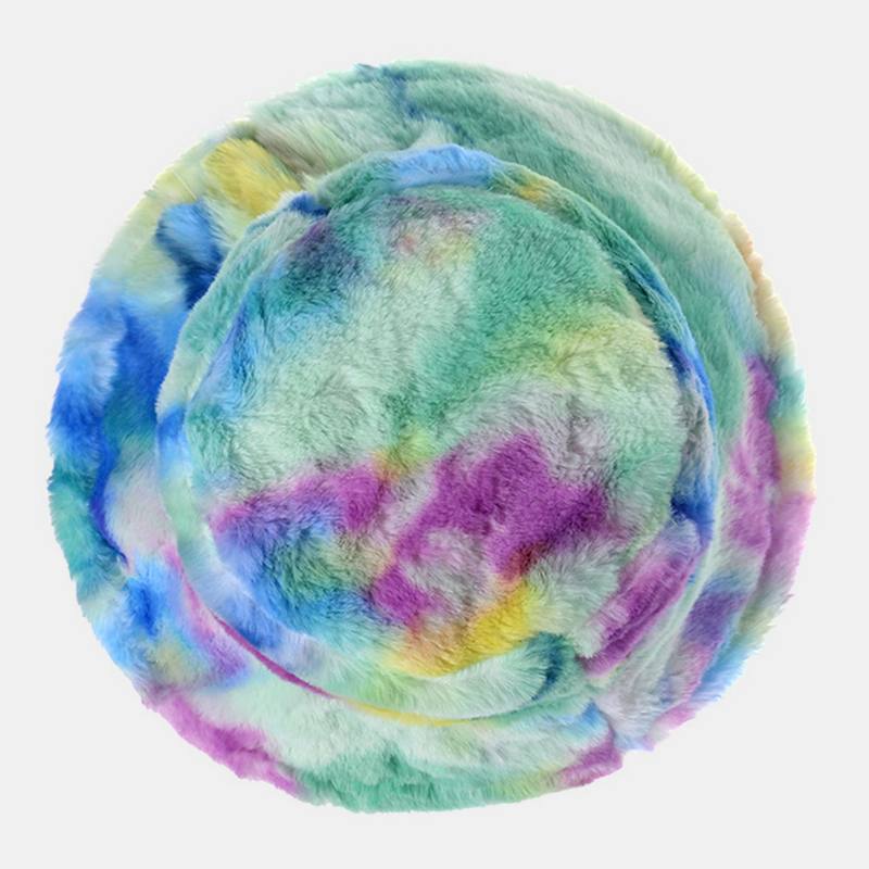 Naisten Värillinen Tie-dye Pörröinen Paksu Talvi Lämmin Bucket Hattu Kanin Turkista Ulkona Rento Tuulenpitävä Viileä Suojahattu