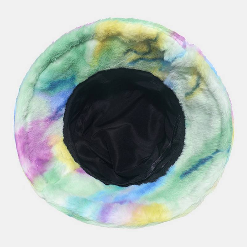 Naisten Värillinen Tie-dye Pörröinen Paksu Talvi Lämmin Bucket Hattu Kanin Turkista Ulkona Rento Tuulenpitävä Viileä Suojahattu