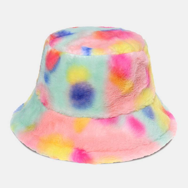 Naisten Värillinen Tie-dye Pörröinen Paksu Talvi Lämmin Bucket Hattu Kanin Turkista Ulkona Rento Tuulenpitävä Viileä Suojahattu