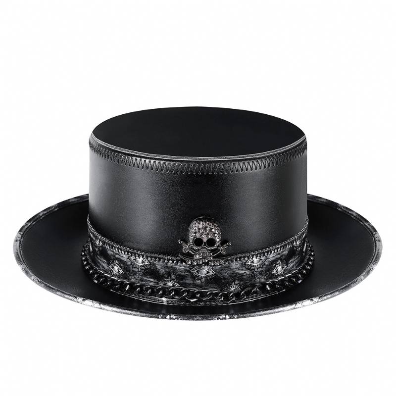 Pu Leather Skull Chain Gentleman Hat