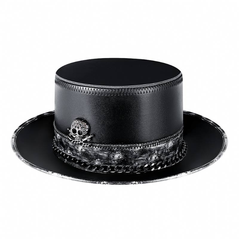 Pu Leather Skull Chain Gentleman Hat