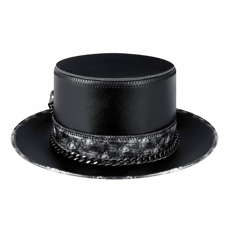 Pu Leather Skull Chain Gentleman Hat