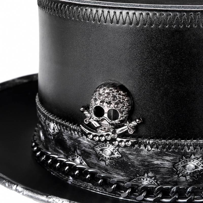 Pu Leather Skull Chain Gentleman Hat