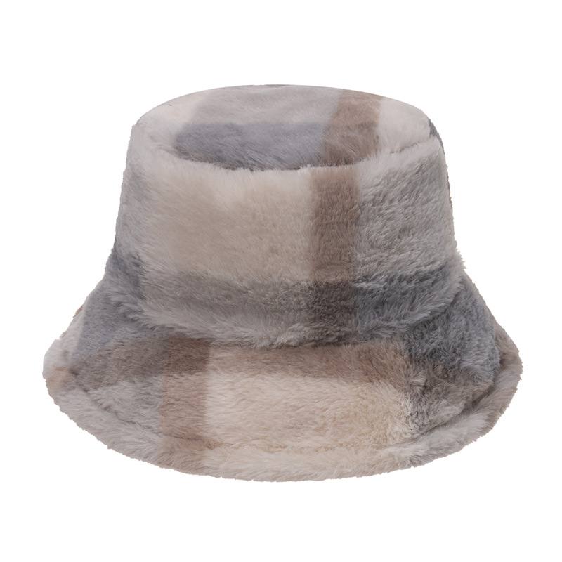 Ruudullinen Kalastajahattu Korealaiselle Versiolle Rabbit Fur Plush Travel Warm All-matchista