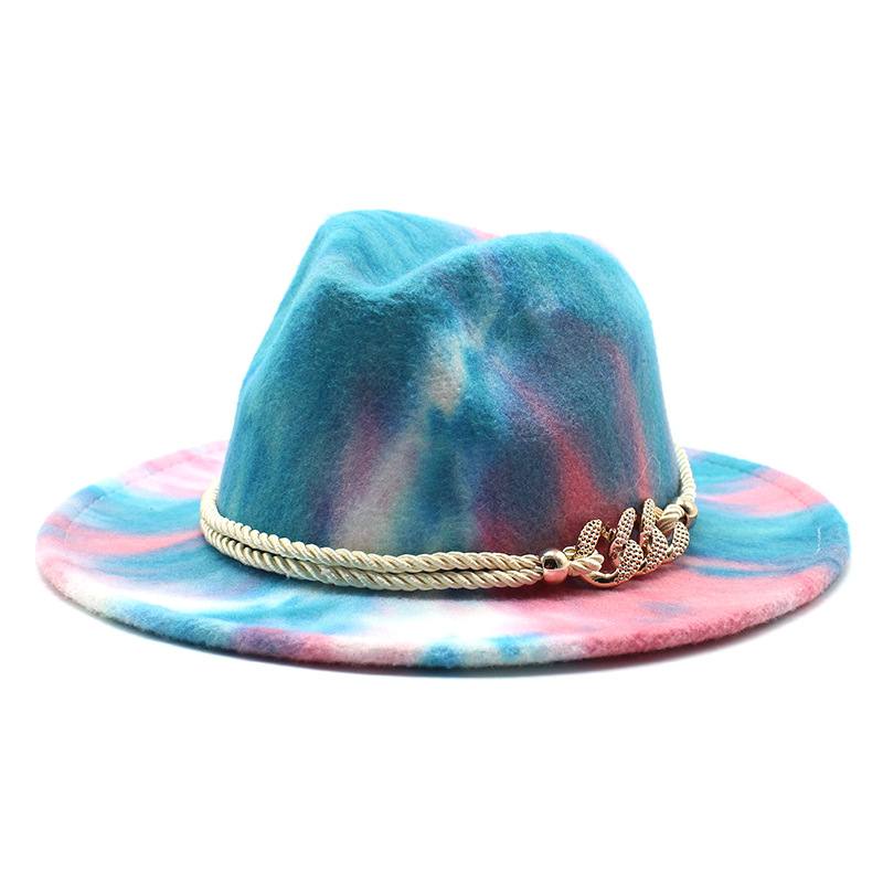 Tie-dye Vaaleanpunainen Villakangas Lahja Muoti Flat Lim Jazz Hattu Huopahattu