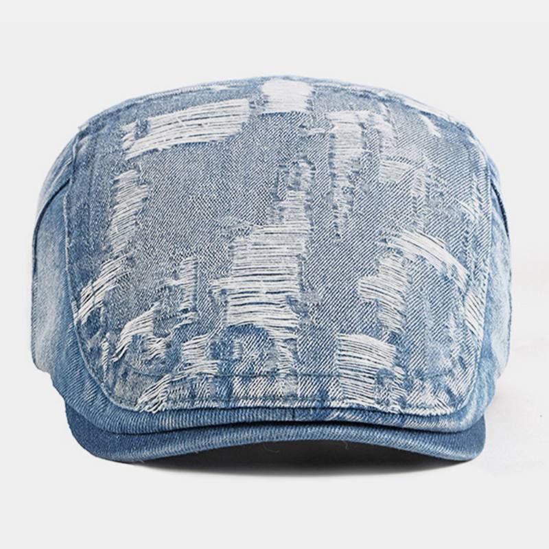 Unisex Denim Pesty Make-old Hole Hengittävä Rento Aurinkosuoja Eteenpäin Cap Baret Cap Litteä Hattu