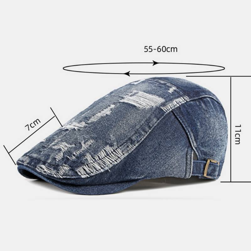 Unisex Denim Pesty Make-old Hole Hengittävä Rento Aurinkosuoja Eteenpäin Cap Baret Cap Litteä Hattu