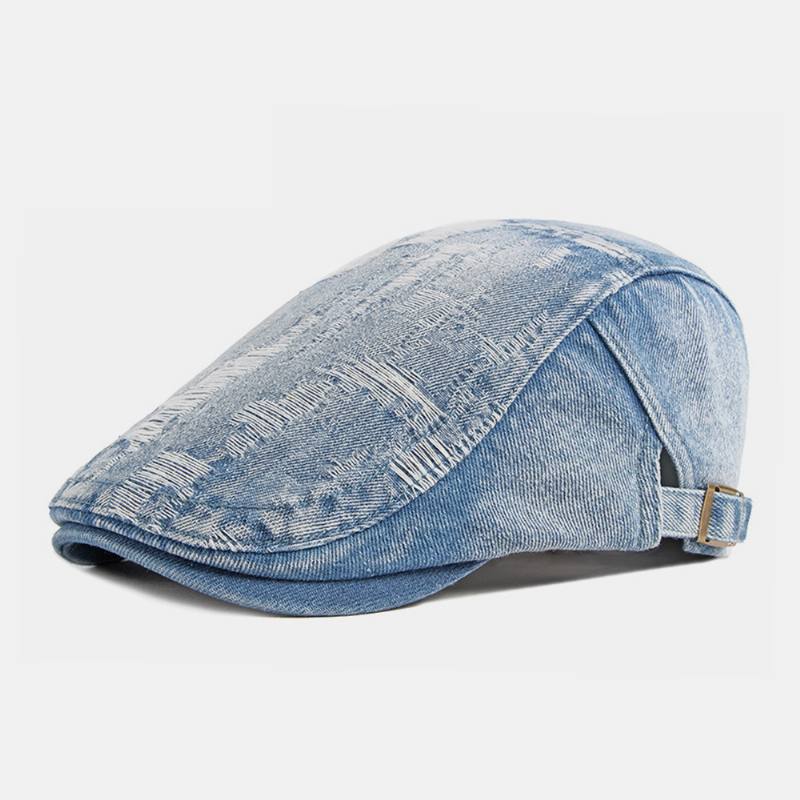 Unisex Denim Pesty Make-old Hole Hengittävä Rento Aurinkosuoja Eteenpäin Cap Baret Cap Litteä Hattu