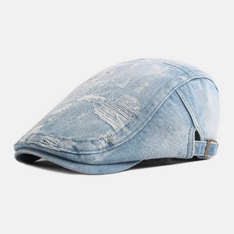 Unisex Denim Pesty Make-old Hole Hengittävä Rento Aurinkosuoja Eteenpäin Cap Baret Cap Litteä Hattu