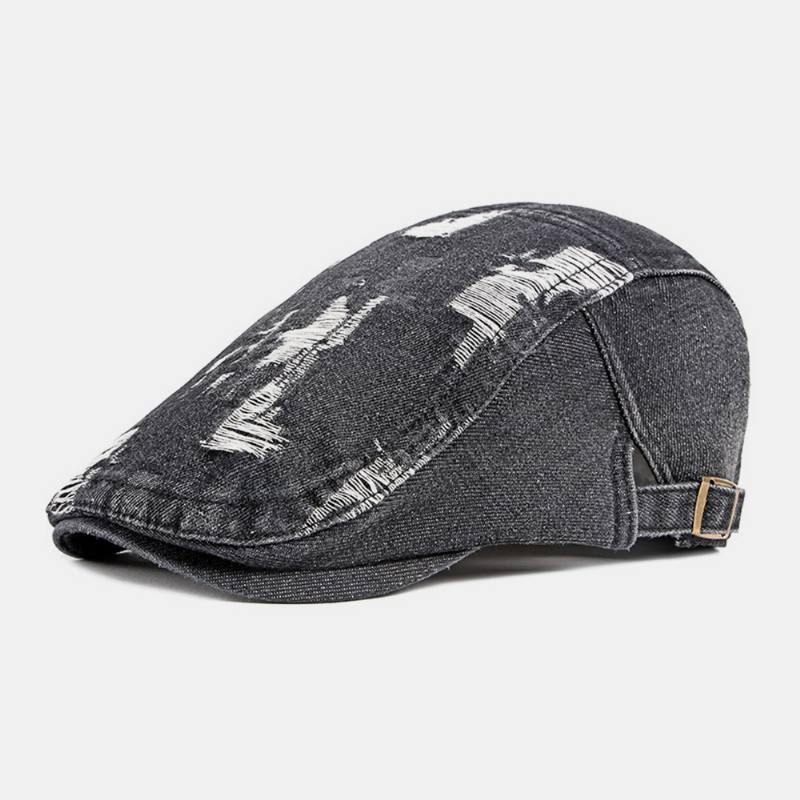 Unisex Denim Pesty Make-old Hole Hengittävä Rento Aurinkosuoja Eteenpäin Cap Baret Cap Litteä Hattu