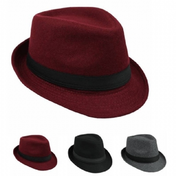 Unisex Jazz Cap Vintage Woolen Bucket Trilby Brim Fedora Panama Hat