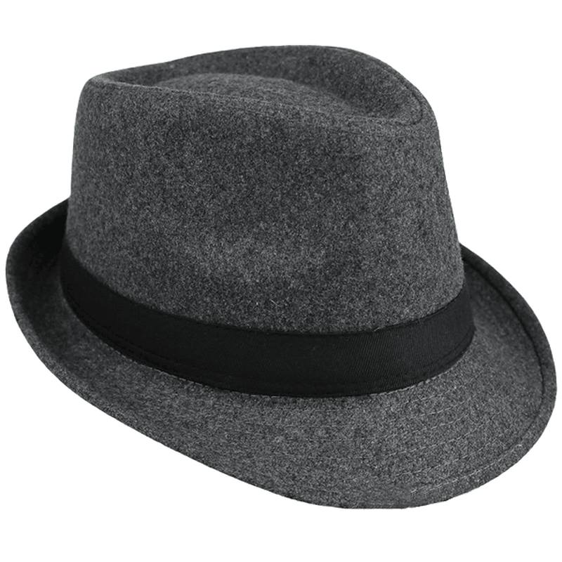 Unisex Jazz Cap Vintage Woolen Bucket Trilby Brim Fedora Panama Hat