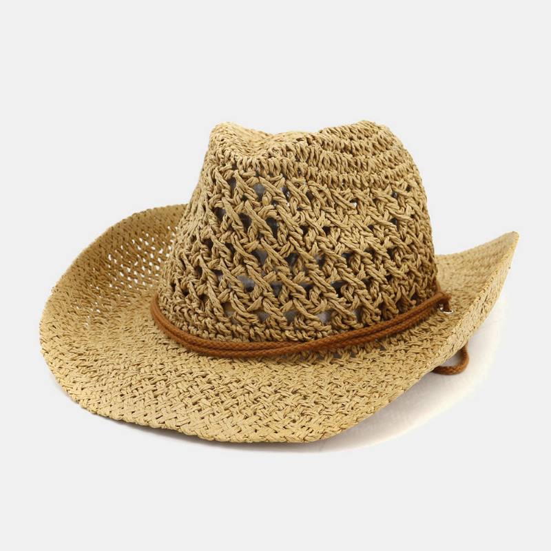 Unisex Käsintehty Aurinkovoide Travel Beach Aurinkohattu Cowboy Style Panama Hat Olkihattu Säädettävällä Narulla