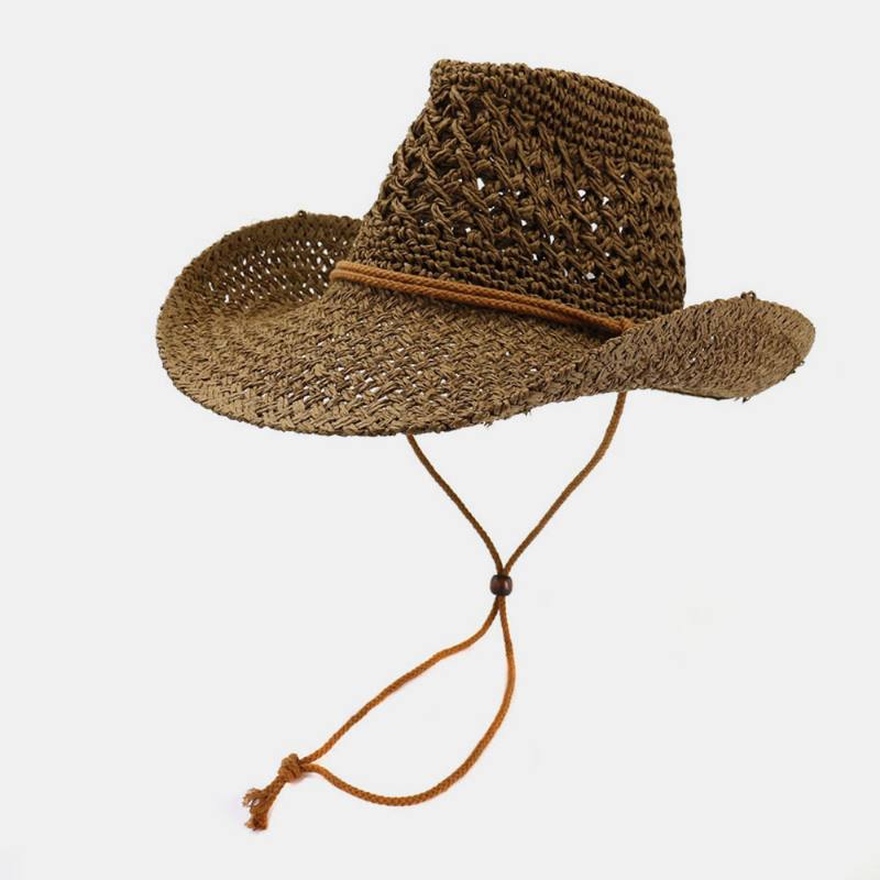 Unisex Käsintehty Aurinkovoide Travel Beach Aurinkohattu Cowboy Style Panama Hat Olkihattu Säädettävällä Narulla