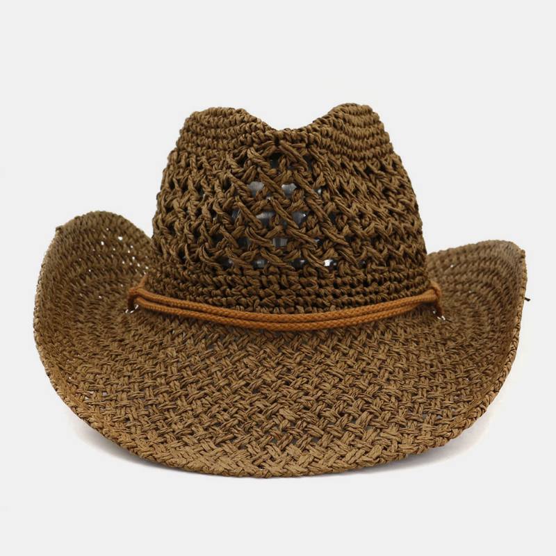 Unisex Käsintehty Aurinkovoide Travel Beach Aurinkohattu Cowboy Style Panama Hat Olkihattu Säädettävällä Narulla