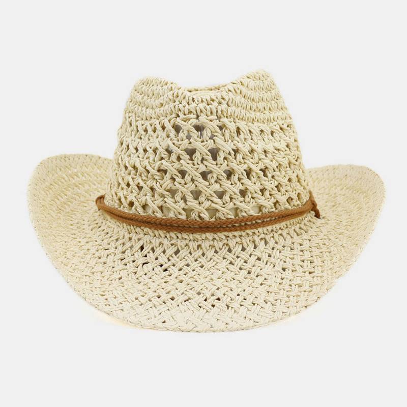 Unisex Käsintehty Aurinkovoide Travel Beach Aurinkohattu Cowboy Style Panama Hat Olkihattu Säädettävällä Narulla