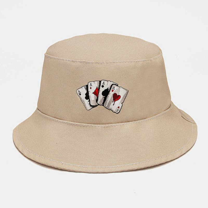 Unisex Plain Poker Pattern Bucket Hat Rento Villi Taitettava Aurinkovarjo Rantahattu