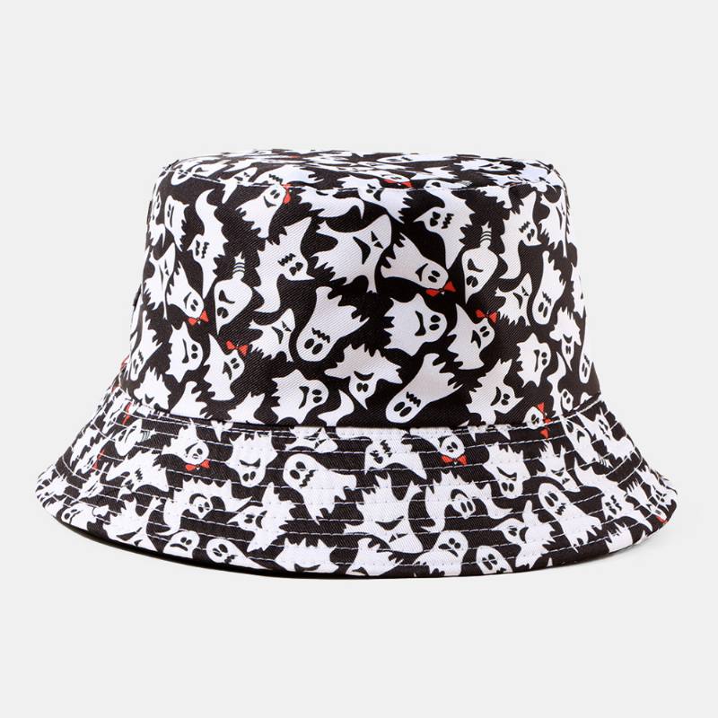 Unisex Pumpkin Ghost Skull Pattern Bucket Hat Rento Hauska Taitettava Aurinkovarjohattu