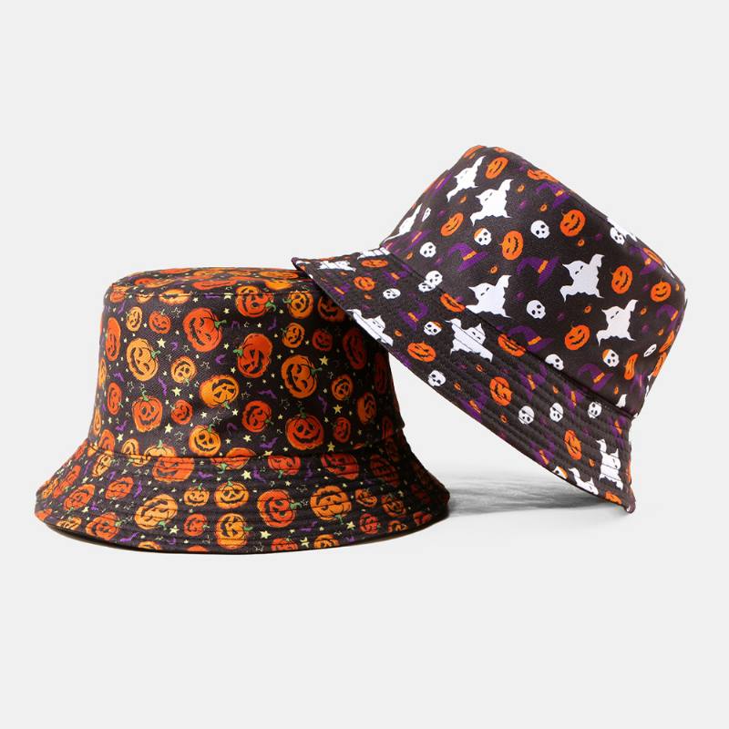 Unisex Pumpkin Ghost Skull Pattern Bucket Hat Rento Hauska Taitettava Aurinkovarjohattu