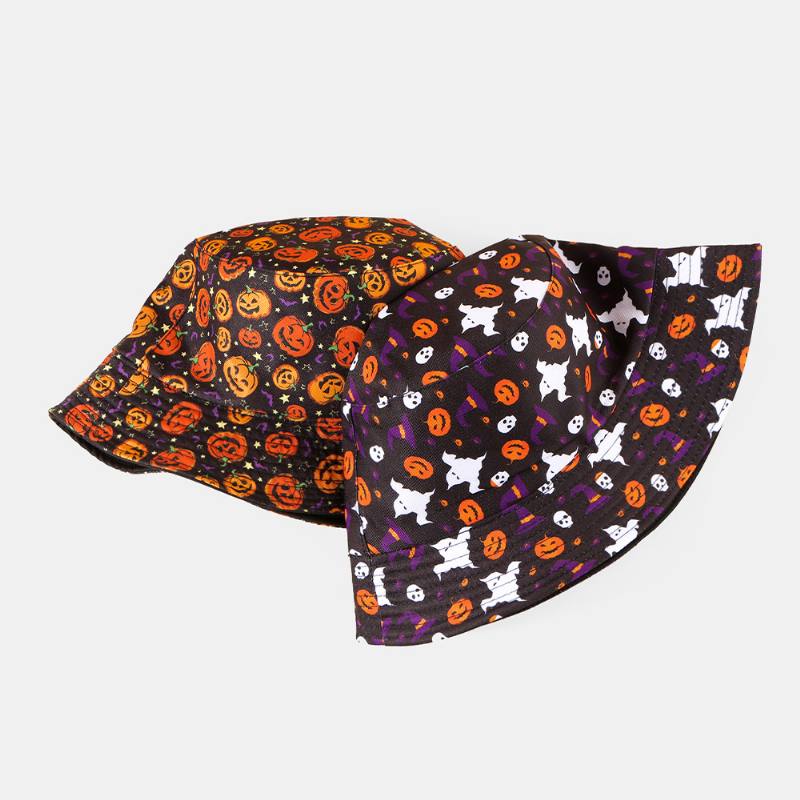 Unisex Pumpkin Ghost Skull Pattern Bucket Hat Rento Hauska Taitettava Aurinkovarjohattu