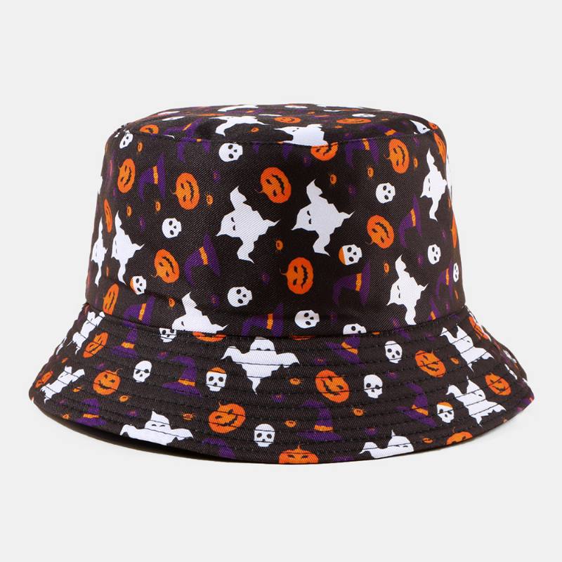 Unisex Pumpkin Ghost Skull Pattern Bucket Hat Rento Hauska Taitettava Aurinkovarjohattu