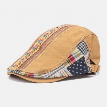 Unisex-puuvillapatchwork Sateenkaarenvärinen Kudottu Olkiköysi Koristeet Rento All-match Baretti Litteä Lippalakki Ivy Cap