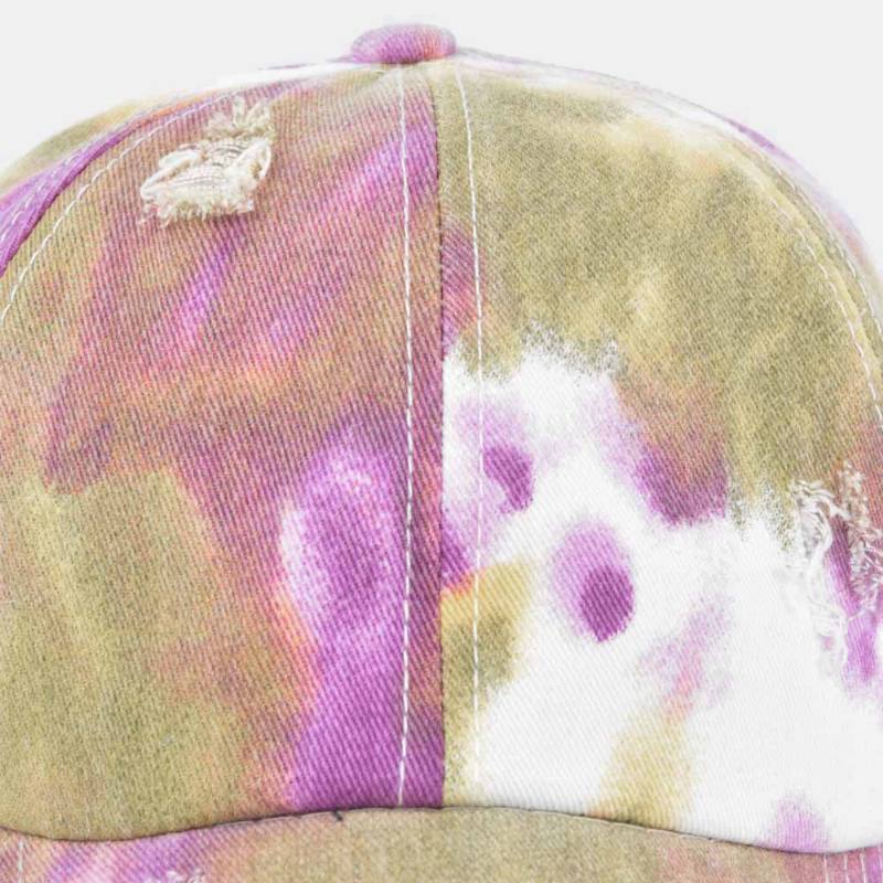 Unisex-värinen Tie-dye Poninhäntä Baseball-lippis Broken Hole Big Brim Hengittävä Stretch Fit Lippis