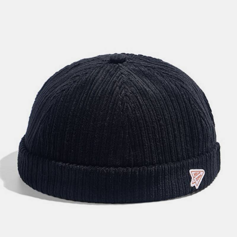 Unisex Vakosamettipaperi Lentokonepatch Raidallinen Hattu Syksy Talvi Lämmin Säädettävä Retro Reunaton Pipo Landlord Cap Skull Cap