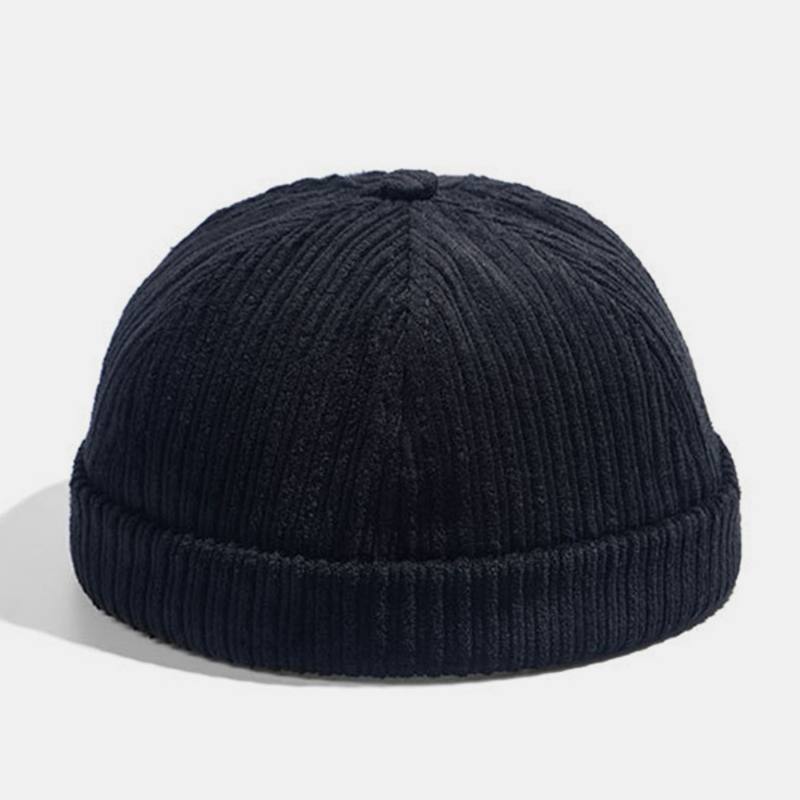 Unisex Vakosamettipaperi Lentokonepatch Raidallinen Hattu Syksy Talvi Lämmin Säädettävä Retro Reunaton Pipo Landlord Cap Skull Cap