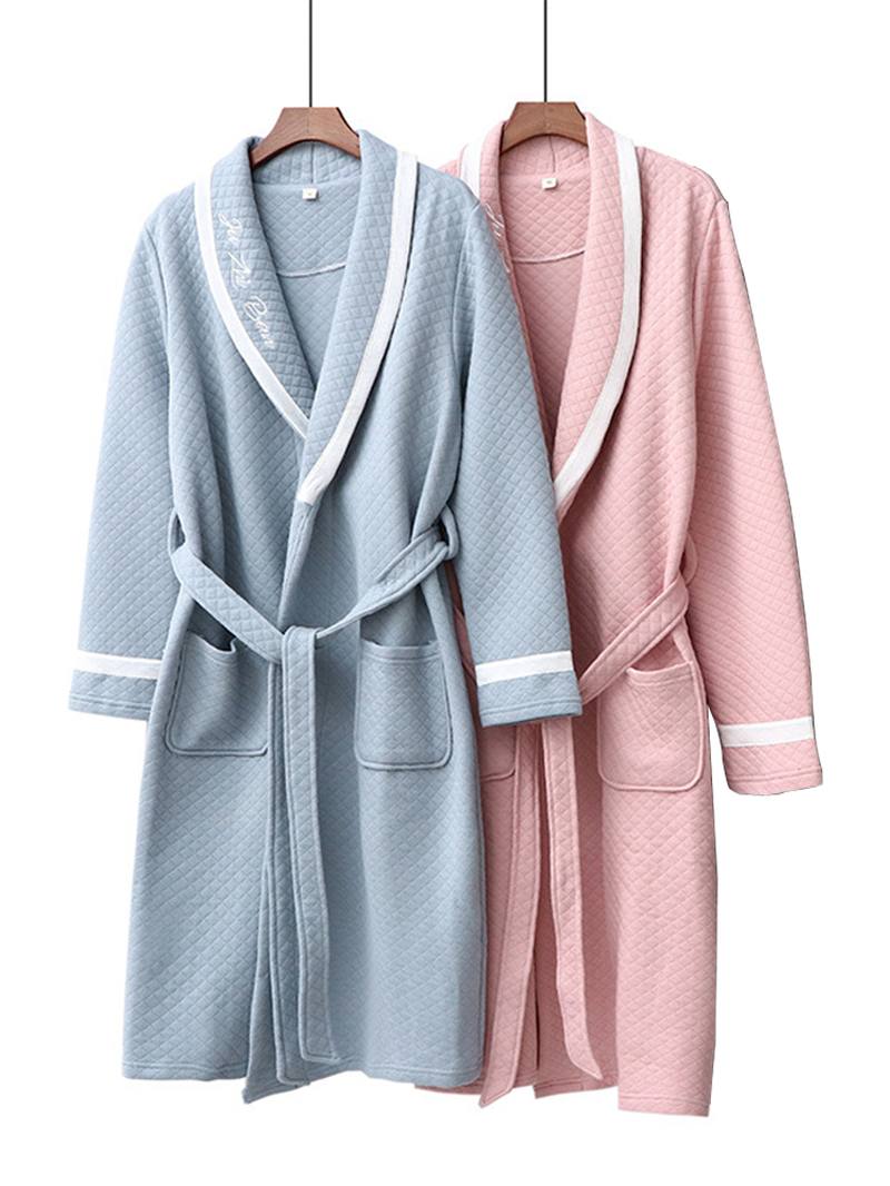 Pitkähihainen Puuvillakirjonta Loungewear Kuvioitu Yöpaita