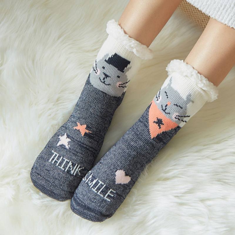 Naiset Lämmin Talvi Ulkoilu Joulu Tyyli Sarjakuva Eläimet Kuvio Plus Sametti Paksu Koti Sleep Socks Tube Sukat